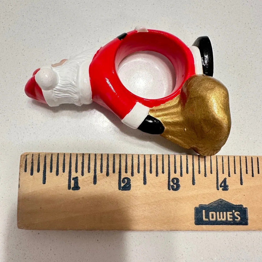 Vintage 60s Santa Claus Napkin Rings Handpainted Ceramic Red Gold Set of 4 MCM